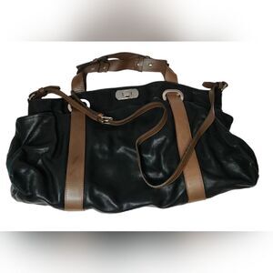 MARNI BLACK Brown Calf Leather Slouchy Satchel Tote Handbag